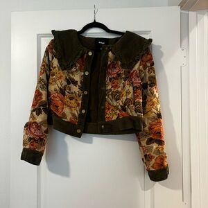 Jacqui E Multicolor Floral Teddy Jacket with Olive Accents